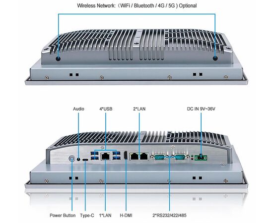 Промышленный панельный компьютер 15" с Core i7-1255U, 5×USB, 2×RS-232/422/485, 3×LAN и мультисенсорным экраном, Диагональ экрана: 15", Соотношение сторон: 4:3, Сенсорный экран: ёмкостный мультисенсорный, Установленный CPU: i7-1255U, Материал передней рамки: алюминий анодир., фото 4  – ТА
