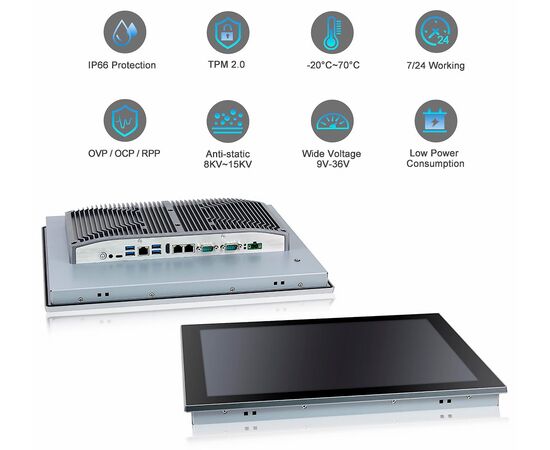 Промышленный панельный компьютер 17" с Core i7-1255U, 5×USB, 2×RS-232/422/485, 3×LAN и мультисенсорным экраном, Диагональ экрана: 17", Соотношение сторон: 5:4, Сенсорный экран: ёмкостный мультисенсорный, Установленный CPU: i7-1255U, Материал передней рамки: алюминий анодир., фото 8  – ТА