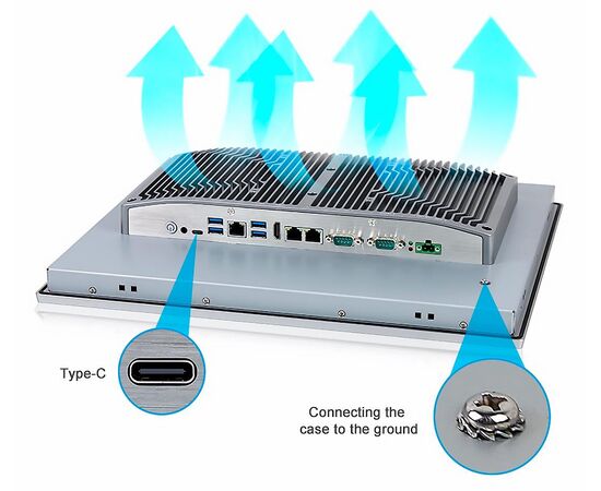 Промышленный панельный компьютер 17" с Core i5-1235U, 5×USB, 2×RS-232/422/485, 3×LAN и мультисенсорным экраном, Диагональ экрана: 17", Соотношение сторон: 5:4, Сенсорный экран: ёмкостный мультисенсорный, Установленный CPU: i5-1235U, Материал передней рамки: алюминий анодир., фото 5  – ТА