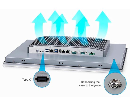 Промышленный панельный компьютер 18.5" с Core i3-1215U, 5×USB, 2×RS-232/422/485, 3×LAN и мультисенсорным экраном, Диагональ экрана: 18.5", Соотношение сторон: 16:9, Сенсорный экран: ёмкостный мультисенсорный, Установленный CPU: i3-1215U, Материал передней рамки: алюминий анодир., фото 5  – ТА