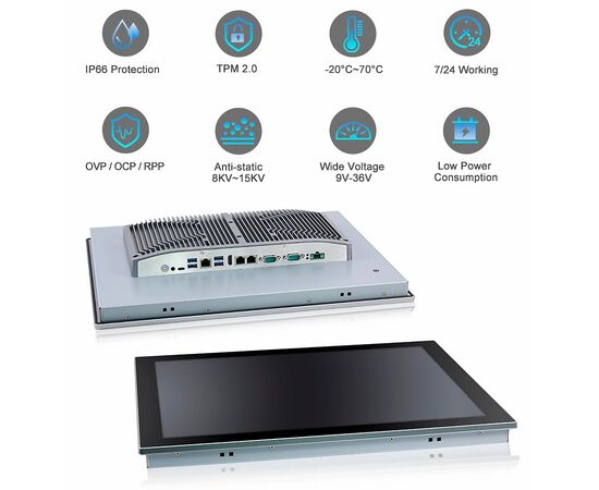 Промышленный панельный компьютер 19" с Core i7-1255U, 5×USB, 2×RS-232/422/485, 3×LAN и мультисенсорным экраном, Диагональ экрана: 19", Соотношение сторон: 5:4, Сенсорный экран: ёмкостный мультисенсорный, Установленный CPU: i7-1255U, Материал передней рамки: алюминий анодир., фото 9  – ТА