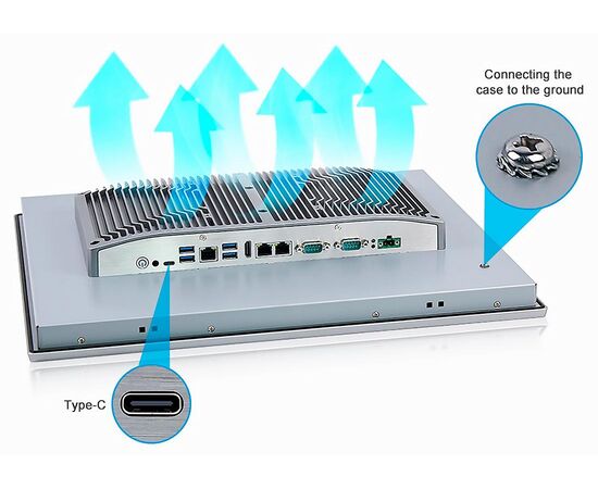Промышленный панельный компьютер 19" с Core i5-1235U, 5×USB, 2×RS-232/422/485, 3×LAN и мультисенсорным экраном, Диагональ экрана: 19", Соотношение сторон: 5:4, Сенсорный экран: ёмкостный мультисенсорный, Установленный CPU: i5-1235U, Материал передней рамки: алюминий анодир., фото 7  – ТА