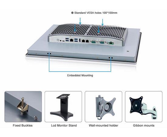 Промышленный панельный компьютер 19" с Core i3-1215U, 5×USB, 2×RS-232/422/485, 3×LAN и мультисенсорным экраном, Диагональ экрана: 19", Соотношение сторон: 5:4, Сенсорный экран: ёмкостный мультисенсорный, Установленный CPU: i3-1215U, Материал передней рамки: алюминий анодир., фото 10  – ТА