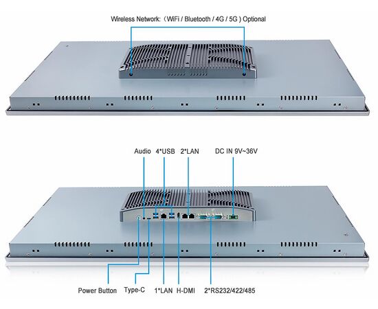 Промышленный панельный компьютер 32" с Core i5-1235U, 5×USB, 2×RS-232/422/485, 3×LAN и мультисенсорным экраном, Диагональ экрана: 31.5", Соотношение сторон: 16:9, Сенсорный экран: ёмкостный мультисенсорный, Установленный CPU: i5-1235U, Материал передней рамки: алюминий анодир., фото 5  – ТА