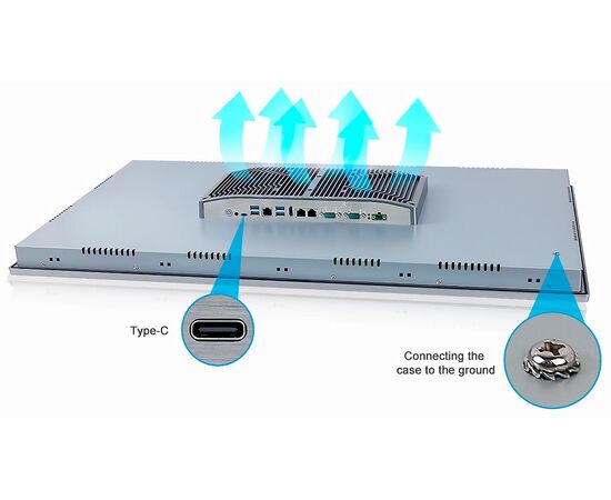 Промышленный панельный компьютер 32" с Core i7-1255U, 5×USB, 2×RS-232/422/485, 3×LAN и мультисенсорным экраном, Диагональ экрана: 31.5", Соотношение сторон: 16:9, Сенсорный экран: ёмкостный мультисенсорный, Установленный CPU: i7-1255U, Материал передней рамки: алюминий анодир., фото 4  – ТА