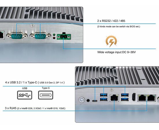 Промышленный панельный компьютер 32" с Core i3-1215U, 5×USB, 2×RS-232/422/485, 3×LAN и мультисенсорным экраном, Диагональ экрана: 31.5", Соотношение сторон: 16:9, Сенсорный экран: ёмкостный мультисенсорный, Установленный CPU: i3-1215U, Материал передней рамки: алюминий анодир., фото 6  – ТА