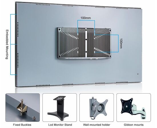 Промышленный панельный компьютер 32" с Core i7-1255U, 5×USB, 2×RS-232/422/485, 3×LAN и мультисенсорным экраном, Диагональ экрана: 31.5", Соотношение сторон: 16:9, Сенсорный экран: ёмкостный мультисенсорный, Установленный CPU: i7-1255U, Материал передней рамки: алюминий анодир., фото 10  – ТА