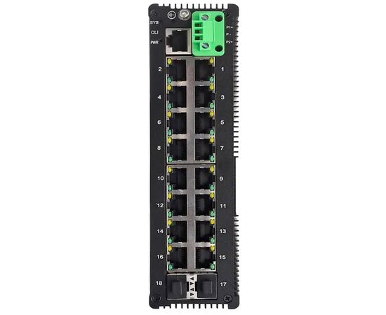 Управляемый промышленный L2 коммутатор Ethernet: 16 портов 10/100/1000TX + 2 порта 1000 SFP, 2× 10…58 VDC, −40…+85°С, фото 4  – ТА