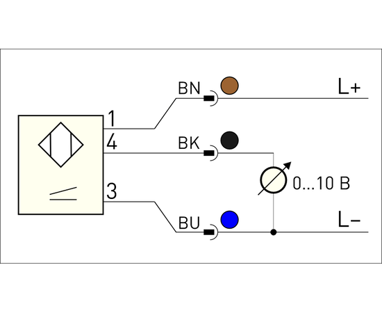 Измерительный датчик M30×54 (7…14 мм), выход 0…10 В, кабель 2 м, Типоразмер корпуса: M30, Монтажное исполнение: неутапливаемое, Функция выхода: 0…10 В, Электрическое подключение: кабель, фото 3  – ТА