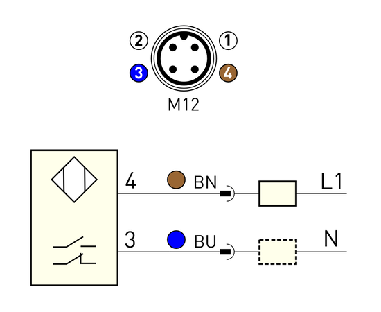 Индуктивный датчик M18×60 (Sn=8 мм), 2-пров. AC "НО", 250 VAC, разъем M12, Тип напряжения: AC, Типоразмер корпуса: M18, Монтажное исполнение: неутапливаемое, Функция выхода: НО, Электрическое исполнение: 2 wire, Модификация: стандарт, Электрическое подключение: разъем M12, Длина кабеля: −, фото 3  – ТА