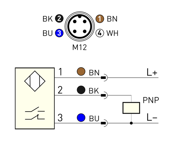 Индуктивный датчик M18×81 (Sn=5 мм), PNP "НО", 24 VDC, выносной разъем M12, Тип напряжения: DC, Типоразмер корпуса: M18, Монтажное исполнение: утапливаемое, Функция выхода: НО, Электрическое исполнение: PNP, Модификация: длинный корпус, Электрическое подключение: разъем M12 на кабеле, Длина кабеля: 0.3 м, фото 3  – ТА