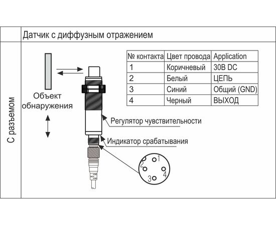 Диффузный датчик M18×81, 0…400 мм, PNP, разъем М12, фото 3  – ТА
