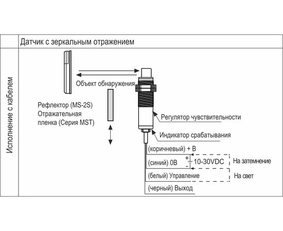 Рефлекторный датчик M18×63, 0…3 м, PNP , кабель 2 м, фото 3  – ТА
