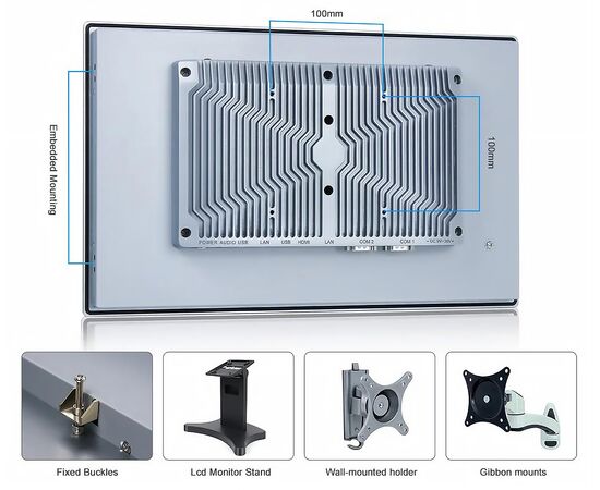 Промышленный панельный компьютер 15.6" с Processor N97, 4×USB, 2×RS-232/422/485, 3×2.5GbE LAN и мультисенсорным экраном, Диагональ экрана: 15.6", Соотношение сторон: 16:9, Сенсорный экран: ёмкостный мультисенсорный, Установленный CPU: Processor N97, Материал передней рамки: алюминий анодир., фото 9  – ТА