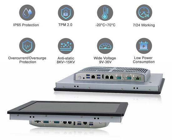 Промышленный панельный компьютер 15" с Celeron J6412, 4×USB, 2×RS-232/422/485, 3×2.5GbE LAN и сенсорным экраном, Диагональ экрана: 15", Соотношение сторон: 4:3, Сенсорный экран: аналоговый резистивный, Установленный CPU: Celeron J6412, Материал передней рамки: алюминий анодир., фото 8  – ТА