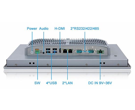 Промышленный панельный компьютер 15" с Celeron J1900, 4×USB, 2×RS-232/422/485, 2×GbE LAN и мультисенсорным экраном, Диагональ экрана: 15", Соотношение сторон: 4:3, Сенсорный экран: ёмкостный мультисенсорный, Установленный CPU: Celeron J1900, Материал передней рамки: алюминий анодир., фото 5  – ТА