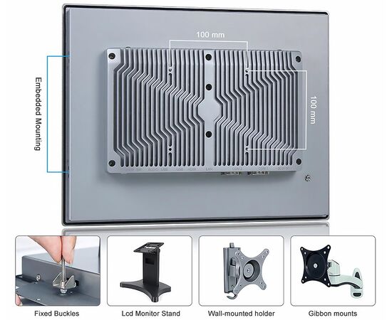 Промышленный панельный компьютер 15" с Celeron J1900, 4×USB, 2×RS-232/422/485, 2×GbE LAN и мультисенсорным экраном, Диагональ экрана: 15", Соотношение сторон: 4:3, Сенсорный экран: ёмкостный мультисенсорный, Установленный CPU: Celeron J1900, Материал передней рамки: алюминий анодир., фото 8  – ТА