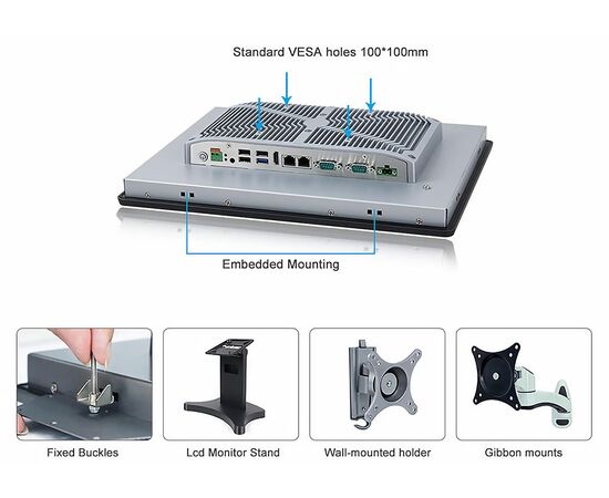 Промышленный панельный компьютер 15" с Celeron J1900, 4×USB, 2×RS-232/422/485, 2×GbE LAN и сенсорным экраном, Диагональ экрана: 15", Соотношение сторон: 4:3, Сенсорный экран: аналоговый резистивный, Установленный CPU: Celeron J1900, Материал передней рамки: алюминий анодир., фото 6  – ТА