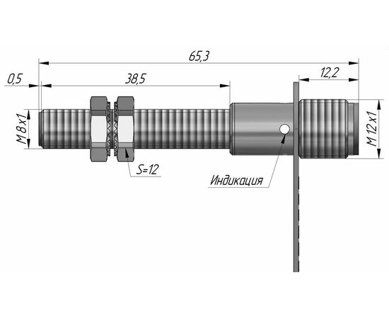 Индуктивный датчик M8×65 (S=2 мм), NPN "НО", разъем M12, Монтажное исполнение: утапливаемое, Функция выхода: НО, Электрическое исполнение: NPN, Модификация: увеличенное Sn, Электрическое подключение: разъем M12, фото 4  – ТА