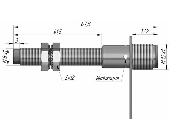 Индуктивный датчик M8×68 (S=2.5 мм), NPN "НЗ", разъем M12, Монтажное исполнение: неутапливаемое, Функция выхода: НЗ, Электрическое исполнение: NPN, Модификация: стандарт, Электрическое подключение: разъем M12, фото 4  – ТА