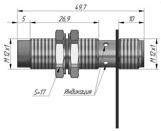 Индуктивный датчик M12×58 (Sn=4 мм), NPN "НО", 24 VDC, разъем M12, Монтажное исполнение: неутапливаемое, Функция выхода: НО, Электрическое исполнение: NPN, Модификация: стандарт, Электрическое подключение: разъем M12, фото 4  – ТА