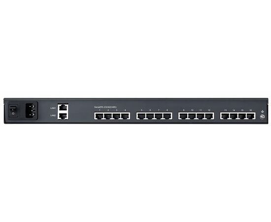Сервер COM-портов для Ethernet: 16 портов RS-232/422/485 (RJ45), 2 порта 10/100/1000TX (RJ45), питание 220 ВAC, −40…+70°C, Всего COM-портов: 16, Разъемы COM-портов: RJ45, Тип портов: RS-232/422/485, Вход: 220 VAC, Модификация: в 19" стойку, Рабочая температура: -40…+70°C, фото 3  – ТА