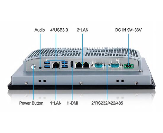 Промышленный панельный компьютер 12.1" с Celeron J6412, 4×USB, 2×RS-232/422/485, 3×2.5GbE LAN, резистивный сенсор, Диагональ экрана: 12.1", Соотношение сторон: 4:3, Сенсорный экран: резистивный, Установленный CPU: Celeron J6412, Материал передней рамки: алюминий анодир., фото 4  – ТА