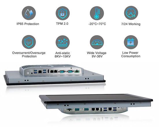 Промышленный панельный компьютер 17" с Celeron J6412, 4×USB, 2×RS-232/422/485, 3×2.5GbE LAN, резистивный сенсор, Диагональ экрана: 17", Соотношение сторон: 5:4, Сенсорный экран: резистивный, Установленный CPU: Celeron J6412, Материал передней рамки: алюминий анодир., фото 7  – ТА