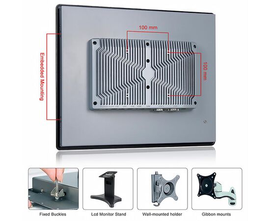 Промышленный панельный компьютер 17" с Celeron J6412, 4×USB, 2×RS-232/422/485, 3×2.5GbE LAN, резистивный сенсор, Диагональ экрана: 17", Соотношение сторон: 5:4, Сенсорный экран: резистивный, Установленный CPU: Celeron J6412, Материал передней рамки: алюминий анодир., фото 6  – ТА