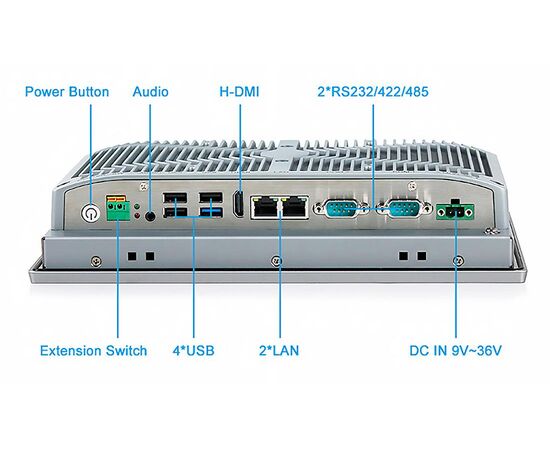 Промышленный панельный компьютер 10.1" с Celeron J1900, 4×USB, 2×RS-232/422/485, 2×GbE LAN и мультисенсорным экраном, Диагональ экрана: 10.1", Соотношение сторон: 16:10, Сенсорный экран: ёмкостный, Установленный CPU: Celeron J1900, Материал передней рамки: алюминий анодир., фото 4  – ТА