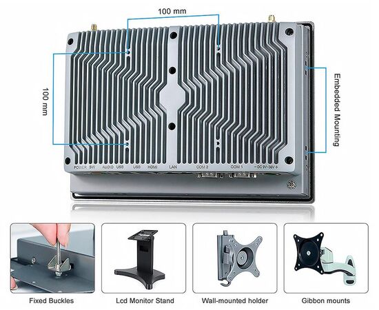Промышленный панельный компьютер 10.1" с Celeron J1900, 4×USB, 2×RS-232/422/485, 2×GbE LAN и мультисенсорным экраном, Диагональ экрана: 10.1", Соотношение сторон: 16:10, Сенсорный экран: ёмкостный, Установленный CPU: Celeron J1900, Материал передней рамки: алюминий анодир., фото 8  – ТА