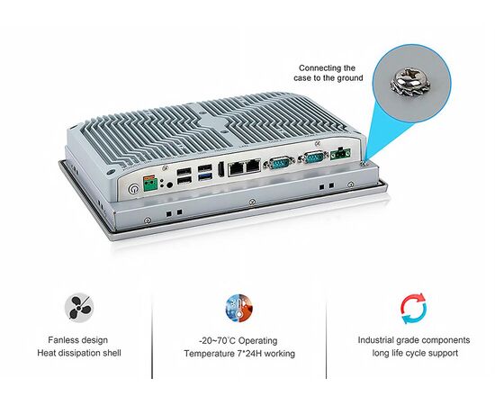 Промышленный панельный компьютер 10.1" с Celeron J1900, 4×USB, 2×RS-232/422/485, 2×GbE LAN и мультисенсорным экраном, Диагональ экрана: 10.1", Соотношение сторон: 16:10, Сенсорный экран: ёмкостный, Установленный CPU: Celeron J1900, Материал передней рамки: алюминий анодир., фото 5  – ТА