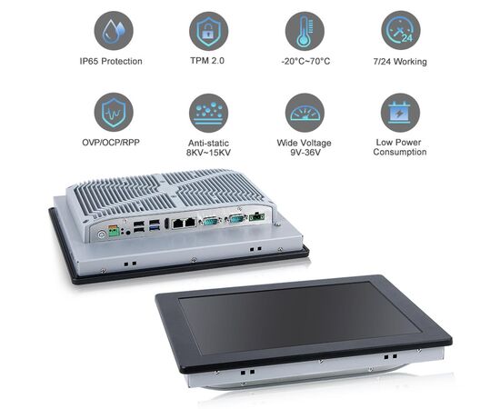 Промышленный панельный компьютер 12.1" с Celeron J1900, 4×USB, 2×RS-232/422/485, 2×GbE LAN и сенсорным экраном, Диагональ экрана: 12.1", Соотношение сторон: 4:3, Сенсорный экран: резистивный, Установленный CPU: Celeron J1900, Материал передней рамки: алюминий анодир., фото 8  – ТА