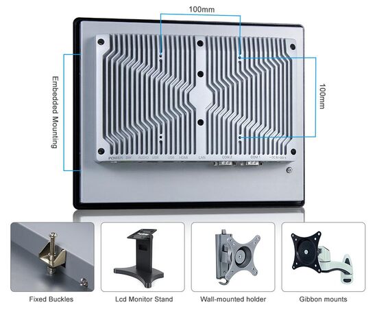 Промышленный панельный компьютер 12.1" с Celeron J1900, 4×USB, 2×RS-232/422/485, 2×GbE LAN и сенсорным экраном, Диагональ экрана: 12.1", Соотношение сторон: 4:3, Сенсорный экран: резистивный, Установленный CPU: Celeron J1900, Материал передней рамки: алюминий анодир., фото 9  – ТА