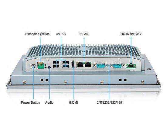 Промышленный панельный компьютер 12.1" с Celeron J1900, 4×USB, 2×RS-232/422/485, 2×GbE LAN и мультисенсорным экраном, Диагональ экрана: 12.1", Соотношение сторон: 16:10, Сенсорный экран: ёмкостный, Установленный CPU: Celeron J1900, Материал передней рамки: алюминий анодир., фото 4  – ТА