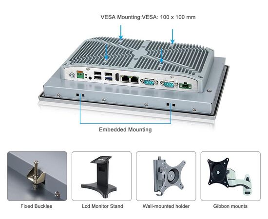 Промышленный панельный компьютер 12.1" с Celeron J1900, 4×USB, 2×RS-232/422/485, 2×GbE LAN и мультисенсорным экраном, Диагональ экрана: 12.1", Соотношение сторон: 16:10, Сенсорный экран: ёмкостный, Установленный CPU: Celeron J1900, Материал передней рамки: алюминий анодир., фото 8  – ТА