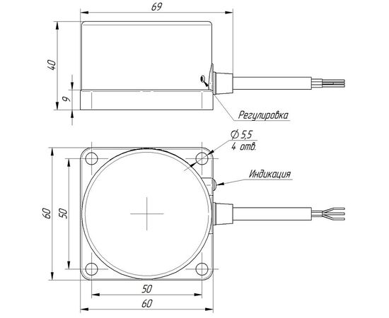 Емкостный датчик фланцевый 60×60×40 (Sn=40 мм), NPN "ИЛИ", 24 VDC, кабель 2 м, Тип напряжения: DC, Функция выхода: НО+НЗ, Электрическое исполнение: NPN, Защита выхода: тактовая, Модификация: стандарт, Электрическое подключение: кабель, фото 4  – ТА