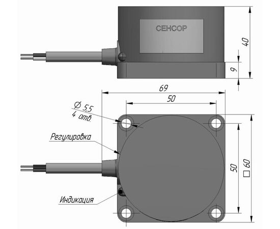 Емкостный датчик фланцевый 60×60×40 (Sn=40 мм), NPN "ИЛИ", 24 VDC, взрывозащита Ex mb IIC/IIIC, кабель 2 м, Тип напряжения: DC, Функция выхода: НО+НЗ, Электрическое исполнение: NPN, Защита выхода: бистабильная, Модификация: Ex, Электрическое подключение: кабель, фото 4  – ТА