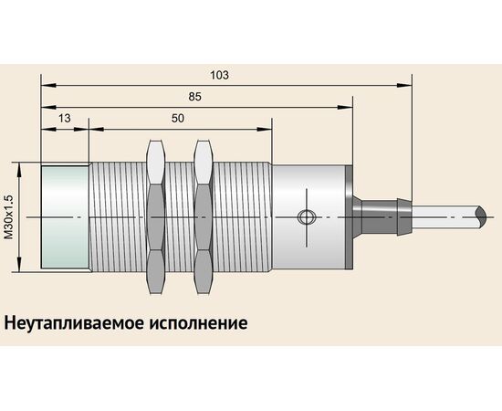 Индуктивный датчик M30×86 (Sn=15 мм), 2-пров. AC/DC "НЗ", 20…250 VAC/DC, кабель 2 м со штуцером, Тип напряжения: AC или DC, Монтажное исполнение: неутапливаемое, Функция выхода: НЗ, Электрическое исполнение: 2 wire, Защита выхода: отсутствует, Модификация: стандарт, Электрическое подключение: кабель со штуцером, фото 3  – ТА