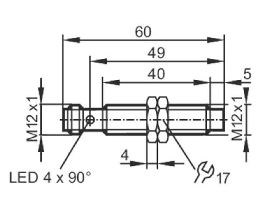 Индуктивный датчик M12×60 (Sn=4 мм), PNP "НО", разъем M12, фото 5  – ТА