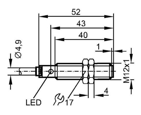 Индуктивный датчик M12×52 (Sn=3 мм), PNP "НО", кабель 2 м, фото 4  – ТА