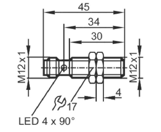 Индуктивный датчик M12×45 (Sn=4 мм), PNP "НО", разъем M12, фото 5  – ТА