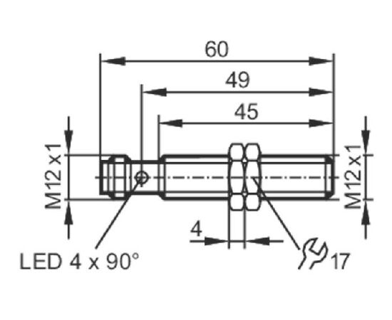 Индуктивный датчик M12×60 (Sn=4 мм), PNP "НО", разъем M12, фото 4  – ТА