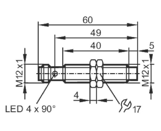 Индуктивный датчик M12×60 (Sn=7 мм), PNP "НО", разъем M12, фото 4  – ТА