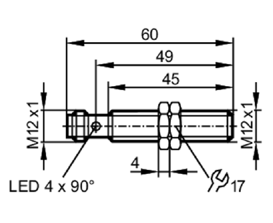 Индуктивный датчик M12×60 (Sn=4 мм), 2×PNP/NPN "НО/НЗ", разъем M12, фото 4  – ТА