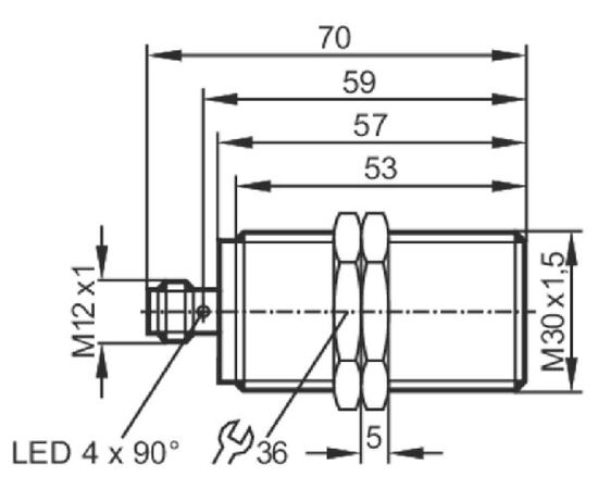 Индуктивный датчик M30×70 (Sn=12 мм), PNP "НО" или DC "НО" (2-пров), 24 VDC, разъем M12, фото 4  – ТА