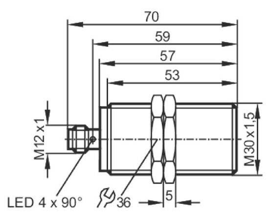 Индуктивный датчик M30×70 (Sn=12 мм), PNP "НЗ" или DC "НЗ" (2-пров), 24 VDC, разъем M12, фото 4  – ТА