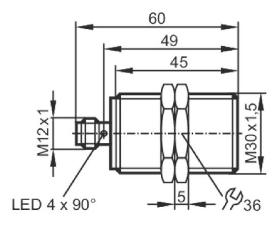 Индуктивный датчик M30×60 (Sn=15 мм), PNP "НО", 24 VDC, разъем M12, фото 4  – ТА