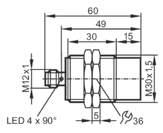 Индуктивный датчик M30×60 (Sn=22 мм), PNP "НО", 24 VDC, разъем M12, фото 4  – ТА
