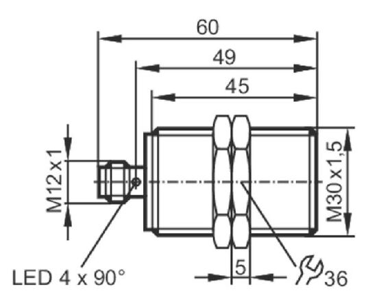 Индуктивный датчик M30×60 (Sn=15 мм), PNP "НЗ", 24 VDC, разъем M12, фото 4  – ТА